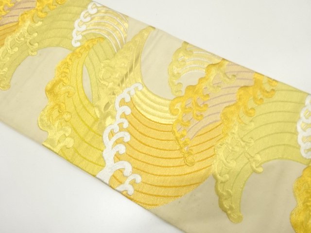 JAPANESE KIMONO / ANTIQUE FUKURO OBI / SILK / WOVEN ROUGH WAVES